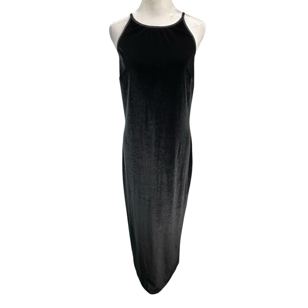 Vintage joule 90s Black Velvet Maxi Dress Elastic Racerback Spaghetti Strap  Lrg